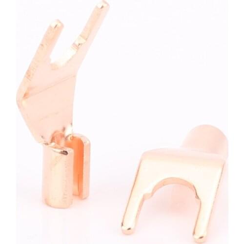 4PCS High Quality Pure Red Copper Spade Plug Speaker Cable Spade Connector Terminal Plug