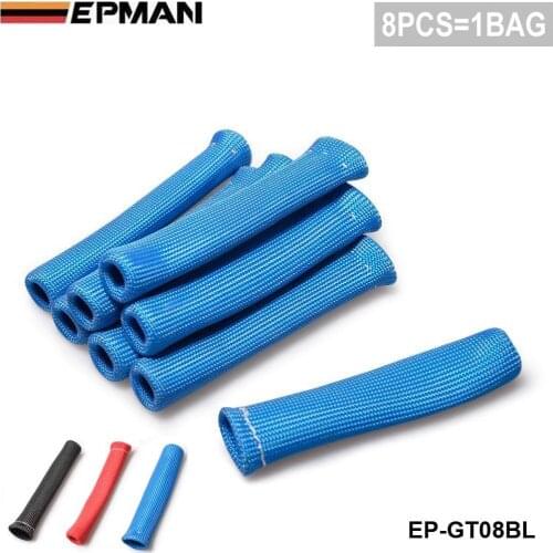 8pcs 1200 Degree Spark Plug Wire Boot Heat Sleeve Wrap Protector Header Cover Blue For AUDI A4 VW Passat B5 1.8T EP-GT08