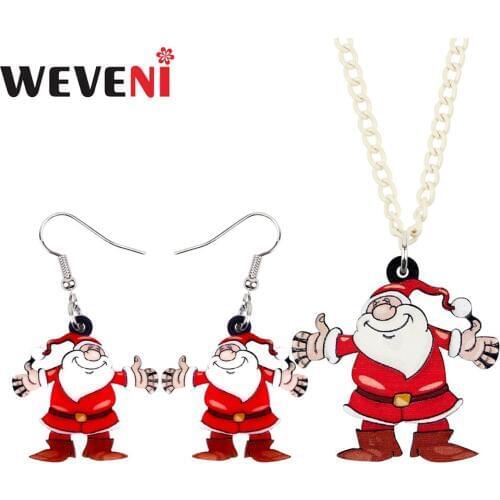 WEVENI Acrylic Christmas Santa Claus Jewelry Sets Necklace Earrings Women Girl Teen 2019 Party Charms Gift Accessory Decorations