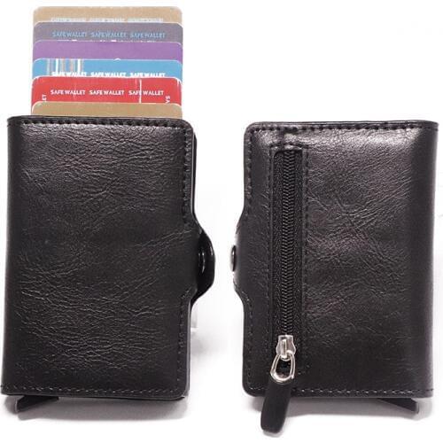 BISI GORO Anti Rfid Protection Men Women Credit Card Holder Leather Vintage Slim Mini Wallet Metal Aluminum Business Card Case