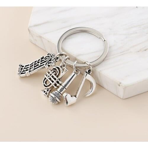New Artist Keychain Musician Key Ring Music Score Saxophone Microphone Heart Note Key Chain Festival Gifts DIY Jewelry Handmade