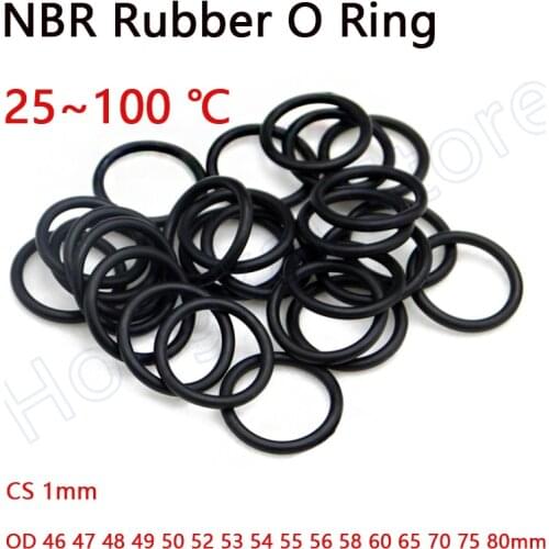 Black NBR Rubber O Ring CS 1mm OD 46 47 48 49 50 52 53 54 55 56 58 60 65 70 75 80mm Ring Gasket Oil Washer