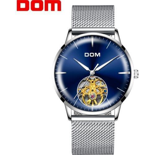 DOM Luxury Brand Mens Watches Automatic Full Steel Waterproof Mechanical Watch Male Business Tourbillon Moon Phase Wristwatch