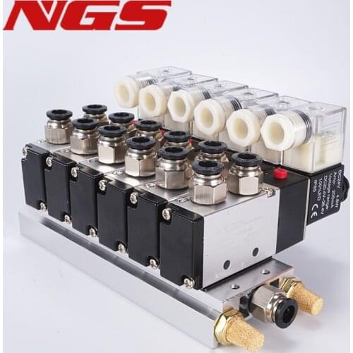 4V210-08 2 Positions 5 Way 12V 24V 110v 220v 6 Pneumatic Solenoid Valve Aluminum Base 8mm Fitting Mufflers Set 2-10 Stations