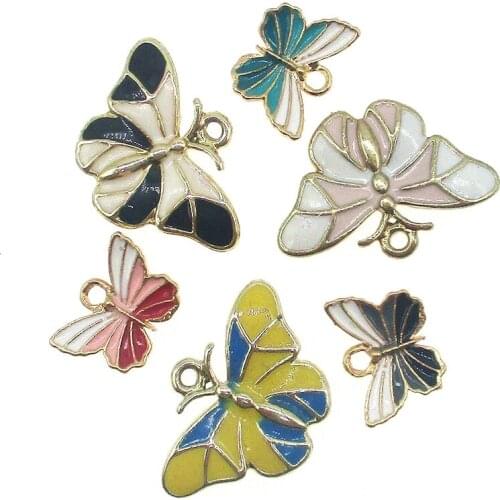 10pcs/lot Animal Insect Series Enamel Beautiful Butterfly Charm For DIY Earring Necklace Bracelet Jewelry Making Accessory New