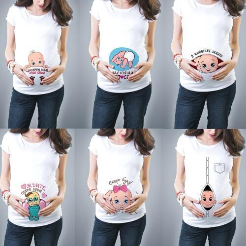 New Cute Pregnant Maternity Clothes Casual Pregnancy T ShirtsBaby Print Funny Pregnant Women Summer Tees Pregnant Tops