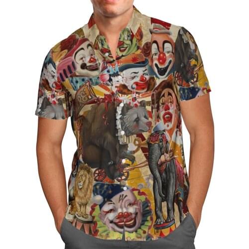 Funny Circus 3D Print Beach Hawaiian 2021 Summer Shirt Short Sleeve Shirt Streetwear Oversized 5XL Camisa Social Chemise Homme