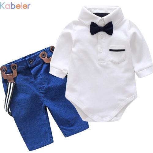 Boy Baby Clothes Set Autumn Newborn Glentmen Bodysuit with Straps Trousers Toddler Boys Clothing Infant Boys Party Clothes Suit