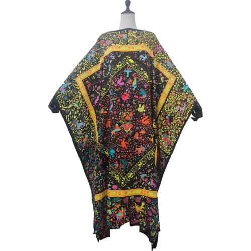 Beautiful Floral Printed Muslim Abaya Silk Maxi Dresses For Lady Traditional Middle East Summer African BouBou Kaftan Long Dress