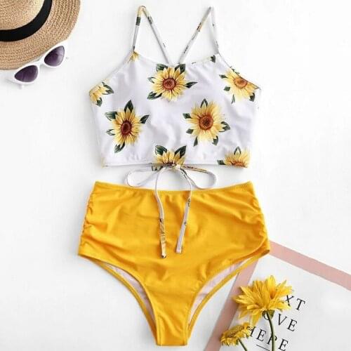 Sexy High Waist Sunflower Print Bikini Set Push Up Swimsuit Women 2 Pieces Set Bathing Suits Woman Swimming Suit For Women