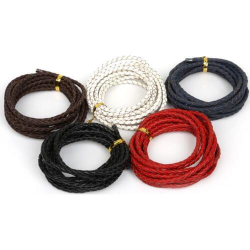 Hot Selling 2m/lot 4mm Round Genuine Braided Leather Cord/Thread/String/Rope for Bracelet & Necklace Jewelry Craft Making