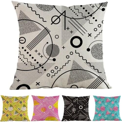 Memphis Style Geometric Circles Lines Dots Blue Patchwork Patterns Pillow case Home Company Sofa Chair Decoration Cushion Cover