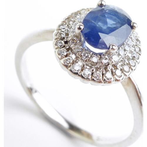 Fashion 925 Sterling Silver Jewelry Rings For Women Size 6.75 Genuine Natural Blue Gems Bead Engagement Wedding Ring