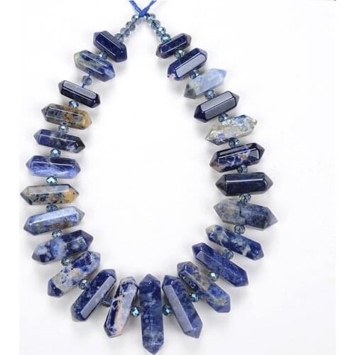 Natural Gemstones Blue Sodalite Hexagonal Healing Pointed Reiki Chakra Beads For Jewelry Making DIY Bracelet Bead Crafts
