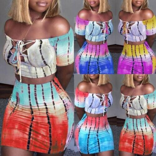 2019 New 2PCS Women Sexy Crop Top Mini Skirt Dress Set Evening Party Club wear Dress Hot