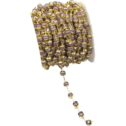 Wholesale 2021 Plated Gold Wire Wrapped Rosary Chain Glass Stone Faceted Beads for Jewelry Making DIY Necklace Bracelet Anklet