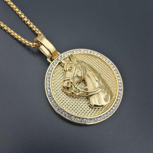 Pendants Male Stainless Steel Hot Selling Hip Hop Jewelry AAA CZ Stone Silver Gold Animal Horsehead Hanging Necklace for Men