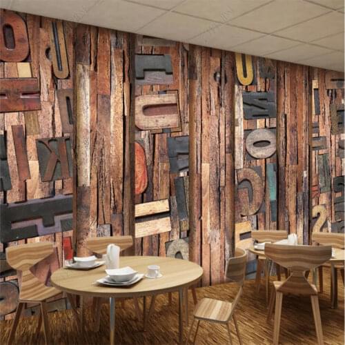 Retro 3D Embossed English Letters Wood Background Wall Paper 3D Restaurant Bar Cafe Club Industrial Decor Mural Wallpaper 3D