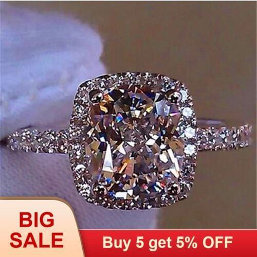 Luxury Female Girl Big Crystal CZ Stone Ring 925 Silver White Blue Purple Green Wedding Rings Promise Engagement Ring
