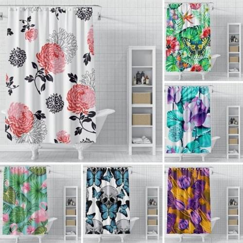 Skeleton Head Pattern Shower Curtain Flora Printed Waterproof Polyester Bathroom Decor Home With Anti-Rust Hook Hole