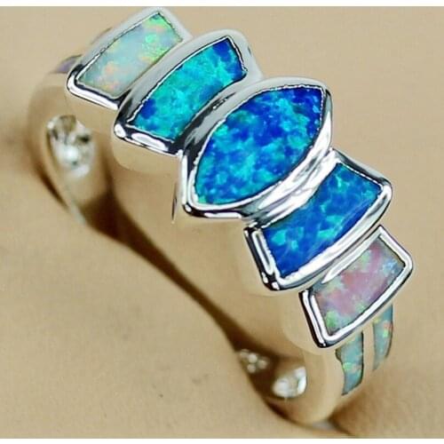 SHUNXUNZE pink white blue mix opal Engagement Wedding rings Jewelry & Accessories for women Bohemia Rhodium Plated R3574 size 7