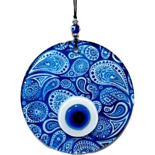 Blue White Glass Evil Eye Bead, Handcrafted Glass Wall Ornament, Evil Eye Souvenir
