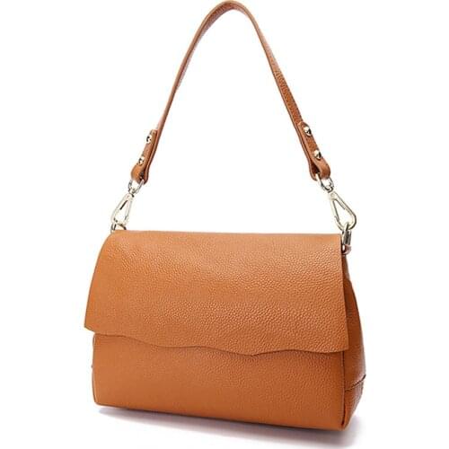 26*18*10cm, 100% Natural Cowhide Flap Bag, Women Genuine Leather Shoulder Bags, Female Cross body Messenger Bag, P060