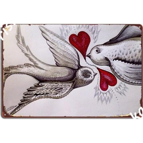 Tattoo Birds Of Love Art Metal Sign Plates Custom Club Cave Pub Tin Sign Posters