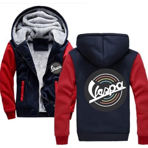 VESPA TRI Men Hoodies Winter Thick Warm Fleece Zipper Mens Hoodies Coat Sportswear Male Streetwear Hooded Sweatshirt Men