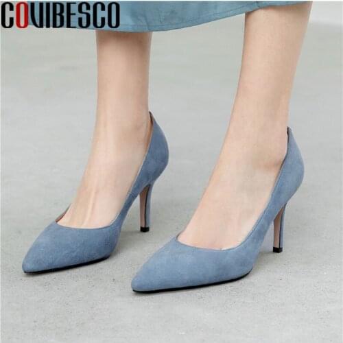 COVIBESCO Top 2021 Summer Autumn Suede Leather Shoes For Women Shallow Pointed Toe High Heels Pumps Wedding Party Shoes Woman