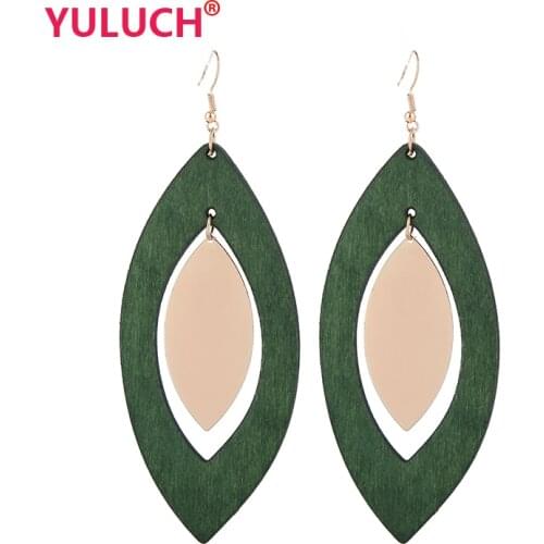 YULUCH Vintage Design Ethnic Earrings for Fashion Women Wooden Big Leaves Hollow Out Hanging Alloy Earrings Jewelry Gifts