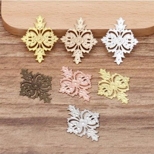BASEHOME 50pcs 23x30mm Vintage Hollow Flower Motif Charms Silver Plated Flower Jewelry Findings for DIYRetro Headwear Material