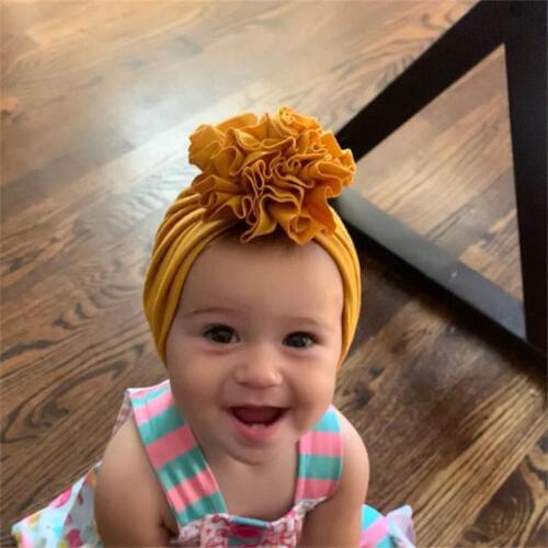 YUXIC Solid Color Flower Baby Turban Handmade Cotton Spring Summer Baby Girls Hats Beanie Bonnet Caps