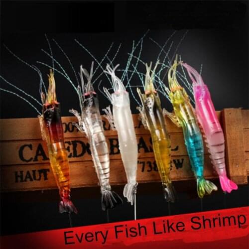 1Pc Artificial Luminescent Shrimp Fishing Lures Lifelike Fishing Luminous Soft Silicone Prawn Fake Bait Hook Tackle Accessories