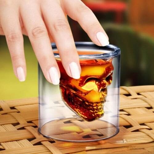 1pcs Skull Head Shot Glass Fun Creative Designer Crystal Party Wine Cup 25ml Transparent Beer Steins Halloween Gift