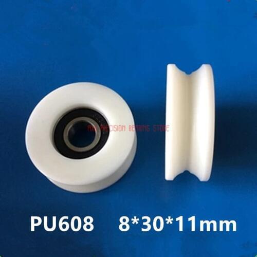 10 pcs U Nylon plastic Embedded 608 Groove Ball Bearings 8*30*10mm Guide Pulley