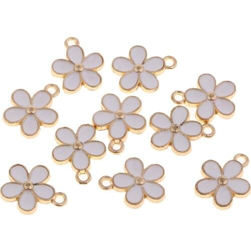 10 Pieces Enamel Flower Charms Pendants for DIY Earring Hair Accessories Jewelry Making Crafting - 12x15mm
