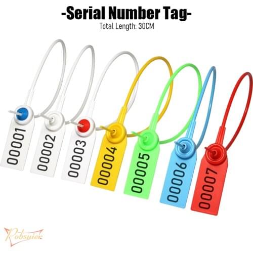 100Pcs Custom Garment Plastic Security Seals Tag Shoe Clothing Bag Brand Logo Serial Number Hang Labels 30CM