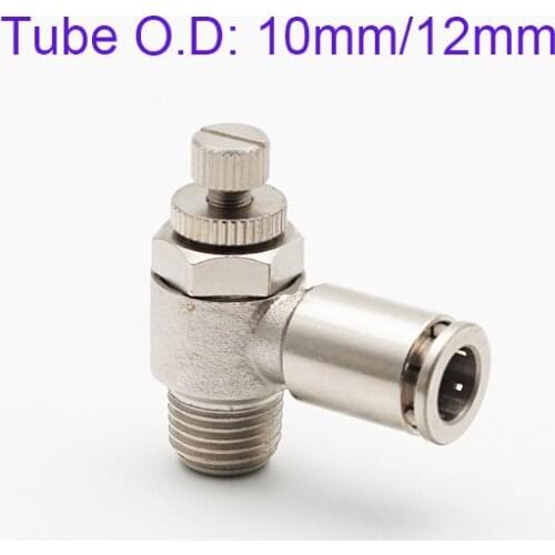 25bar 10/12mm Tube SL Copper Elbow Speed-adjusting One-way Flow-limiting Throttle Valve 1/2 1/4 Male Metal Quick Pipe Connector