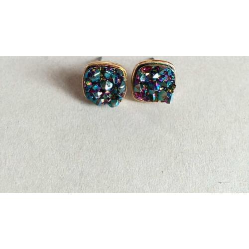 5 Colors Mini Square Quartz Drusy Post Stud Earrings Gold Fashion 2020 New Brand Jewelry Wholesale E2298