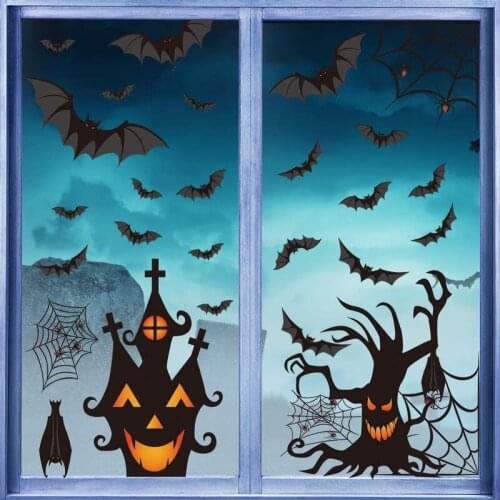 9 Pcs/set Halloween Decoration Wall Stickers Pumpkin Lantern Spider Static Stickers DIY Paper Glass Window Decoration Stickers