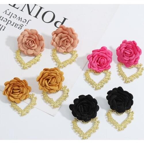 AE-CANFLY Heart-shaped Ethnic Style Personality Handmade Girl Flower Pendant Earrings Retro Artistic Drop Earrings Jewelry Gift