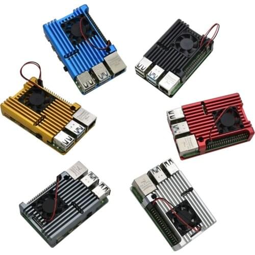 Raspberry Pi 4 Aluminum Case with Cooling Fan Metal Shell Black Silver Blue Gray Red Gold Enclosure for RPI 4B
