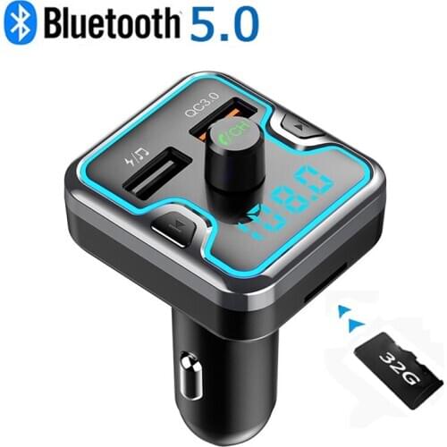 KONRISA Car Bluetooth5.0 FM Transmitter Modulator QC3.0 Fast Charge Dual USB Charger Mp3 Lossless Music Player