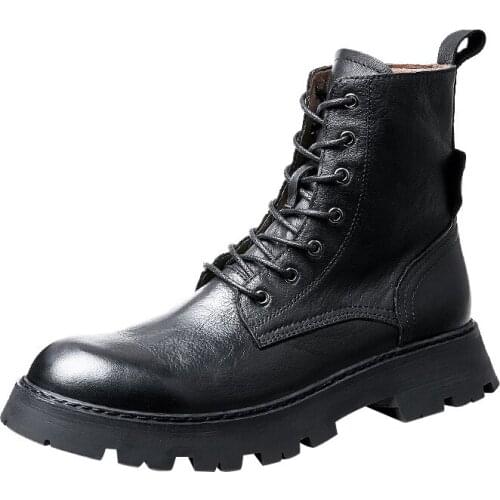 Genuine Leather Men Boots Cowhide Army Shoes Men Mens Combat Boots British Retro Autumn Winter Cowboy Boots Fashion Ankle Boots