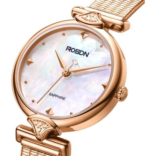 New Luxury Brand ROSDN Japan Quartz Movement Sapphire Woman Watches 50M Waterproof 6.5 mm Ultra-thin Aurora Laides Clocks R3691