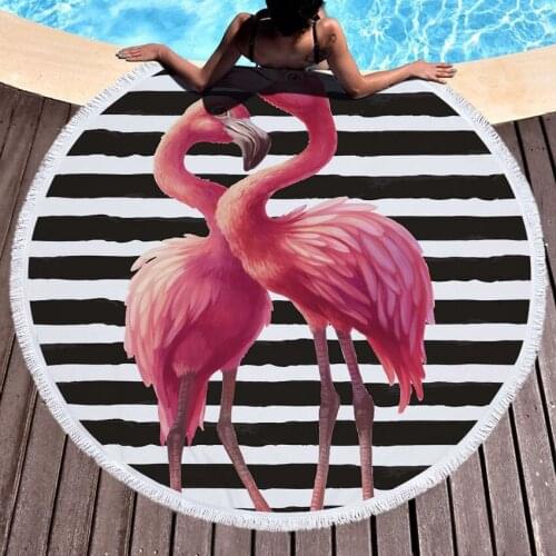 Flamingo Flowers Print 150cm Round Beach Towel With Tassels Microfiber For Adults Kids Bath Shower Towels Sports Yoga Mat Cover