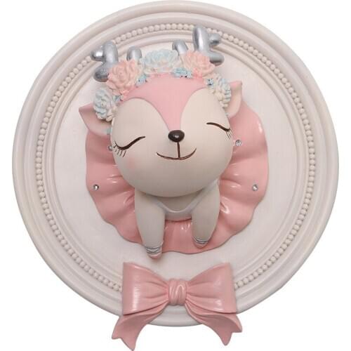 INS Nordic Cartoon Animal Head Wall Home Decor Childrens Room Wall Hanging Resin Charms Artwork Decors Christmas Gifts