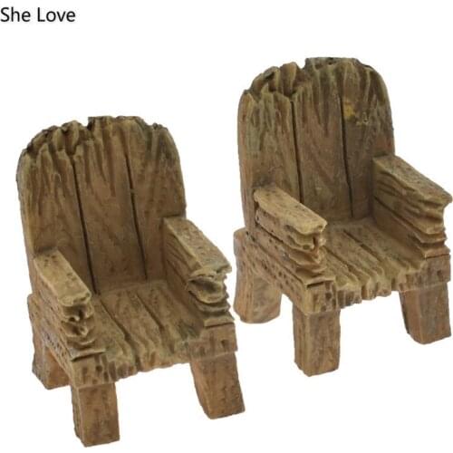 Chzimade 2Pcs/lot Artificial Mini Simulated Wooden Chair Home Decor Resin Craft Micro Landscape Fairy Garden Figurines Miniature