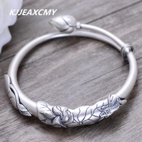 KJJEAXCMY S999 sterling silver jewelry, retro vintage, frosted carp, lotus embossed figure, Ladies Bracelet
